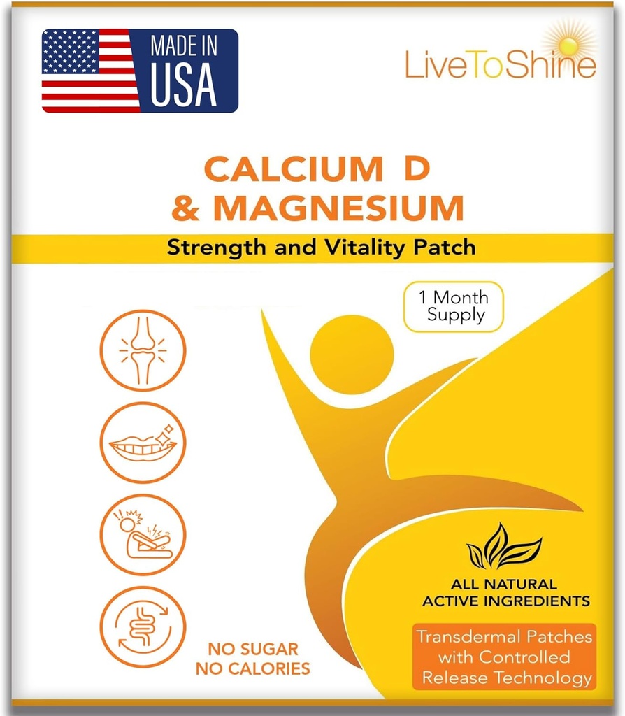 Calcium Magnesium D3 Temaplastre for mænd og kvinder - One Month Supply - USA Lavet af Live til Shine