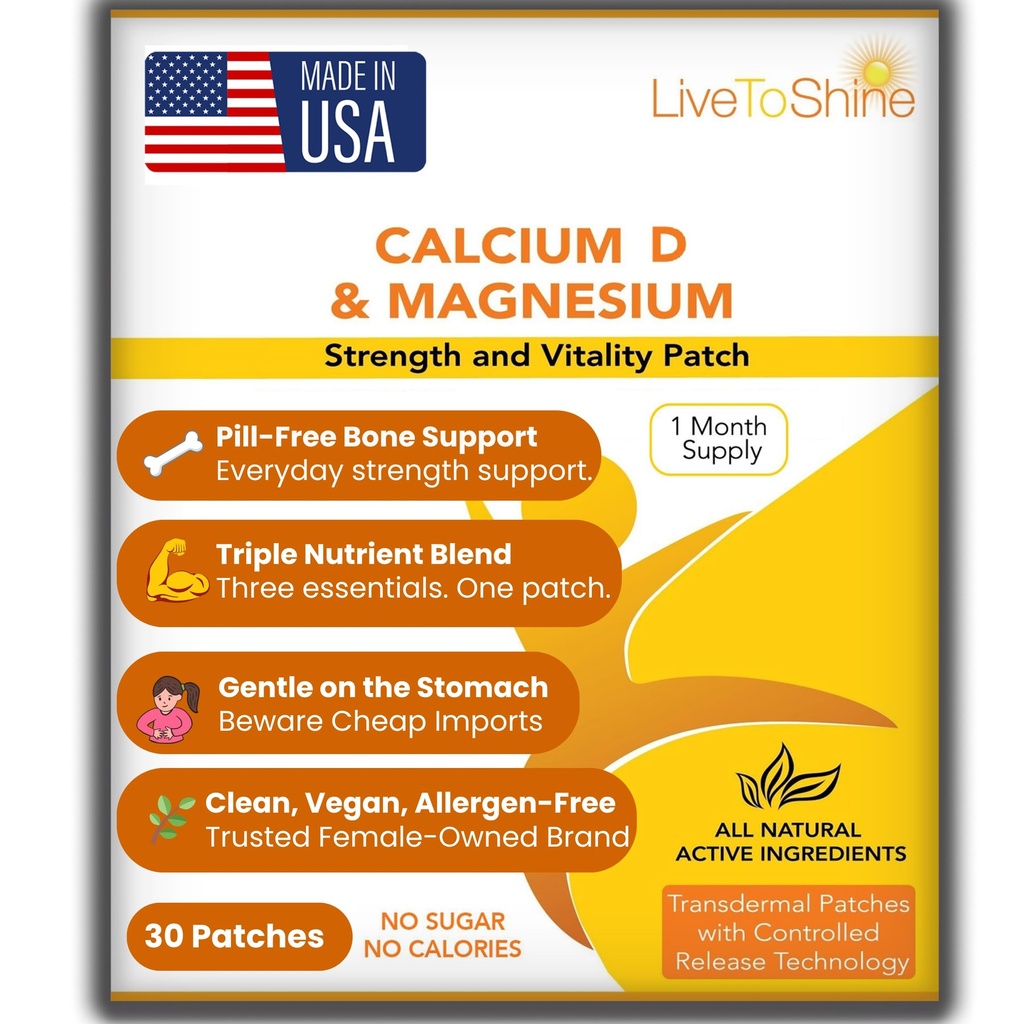Calcium Magnesium D3 Temaplastre for mænd og kvinder - One Month Supply - USA Lavet af Live til Shine