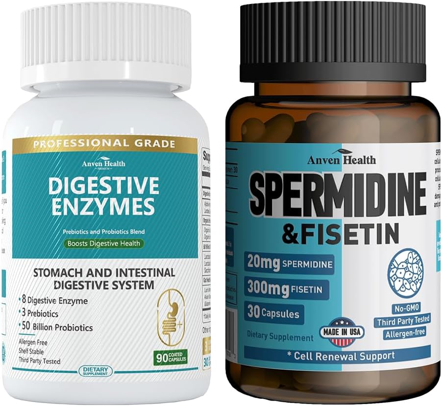 800 mg fordøjelsesenzymer til mænd og kvinder + Spermidin & fistiine supplement - 20 mg af 98% Spermidin 3HCL