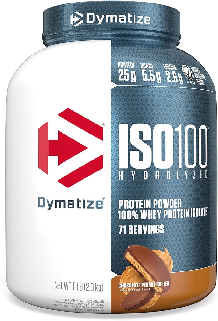 Dymatisere ISO100 Whey Protein Powder Isolate, Chokolade Peanut Butter, 25g Protein, 5 Pund, 5,5g BCAA, mindre end 120 Cal., Gluten Free, 1g Fedt, 1g Sukker, 2g Carb (71 Servere)