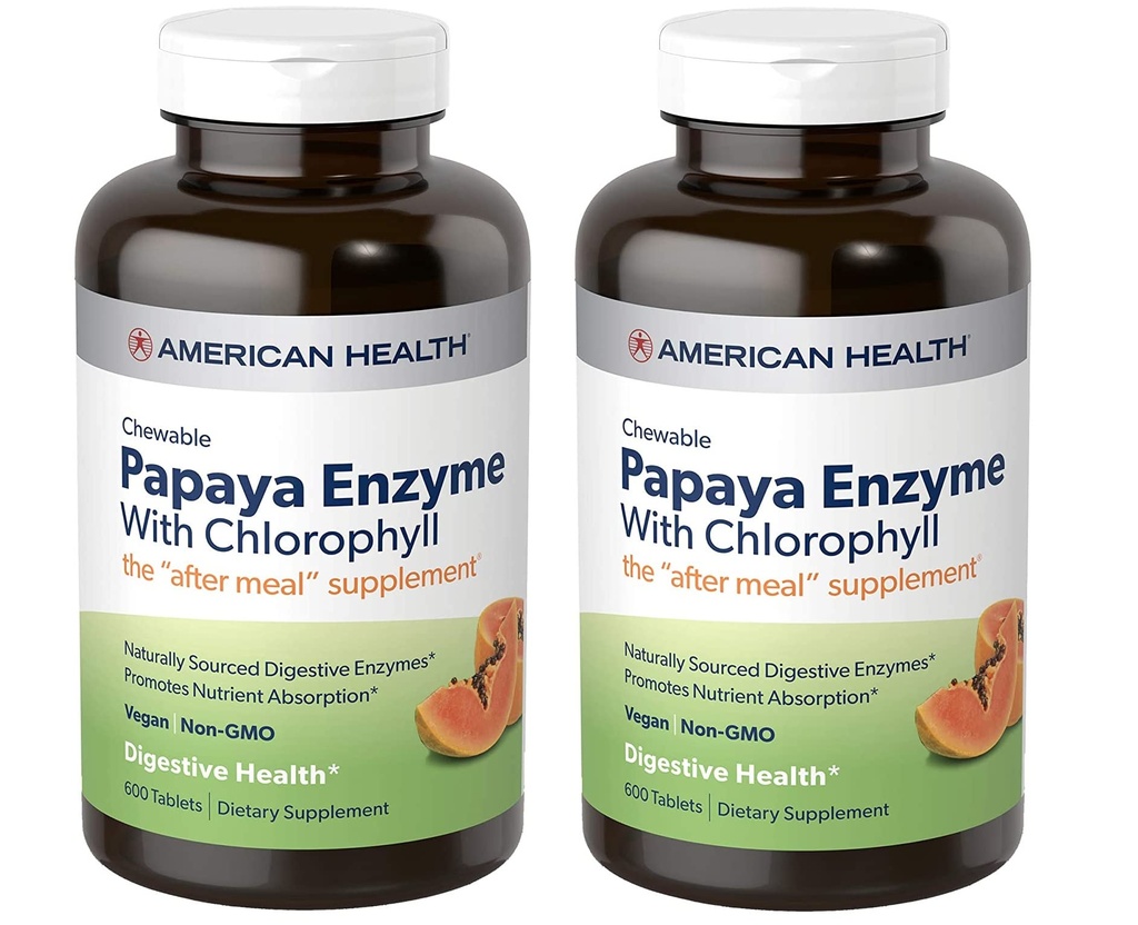 American Health Papaya Enzyme med Chlorophyll Chewable Tablets - 600 Count (200 Total Servering) (pakke af 2)