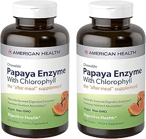 American Health Papaya Enzyme med Chlorophyll Chewable Tablets - 600 Count (200 Total Servering) (pakke af 2)