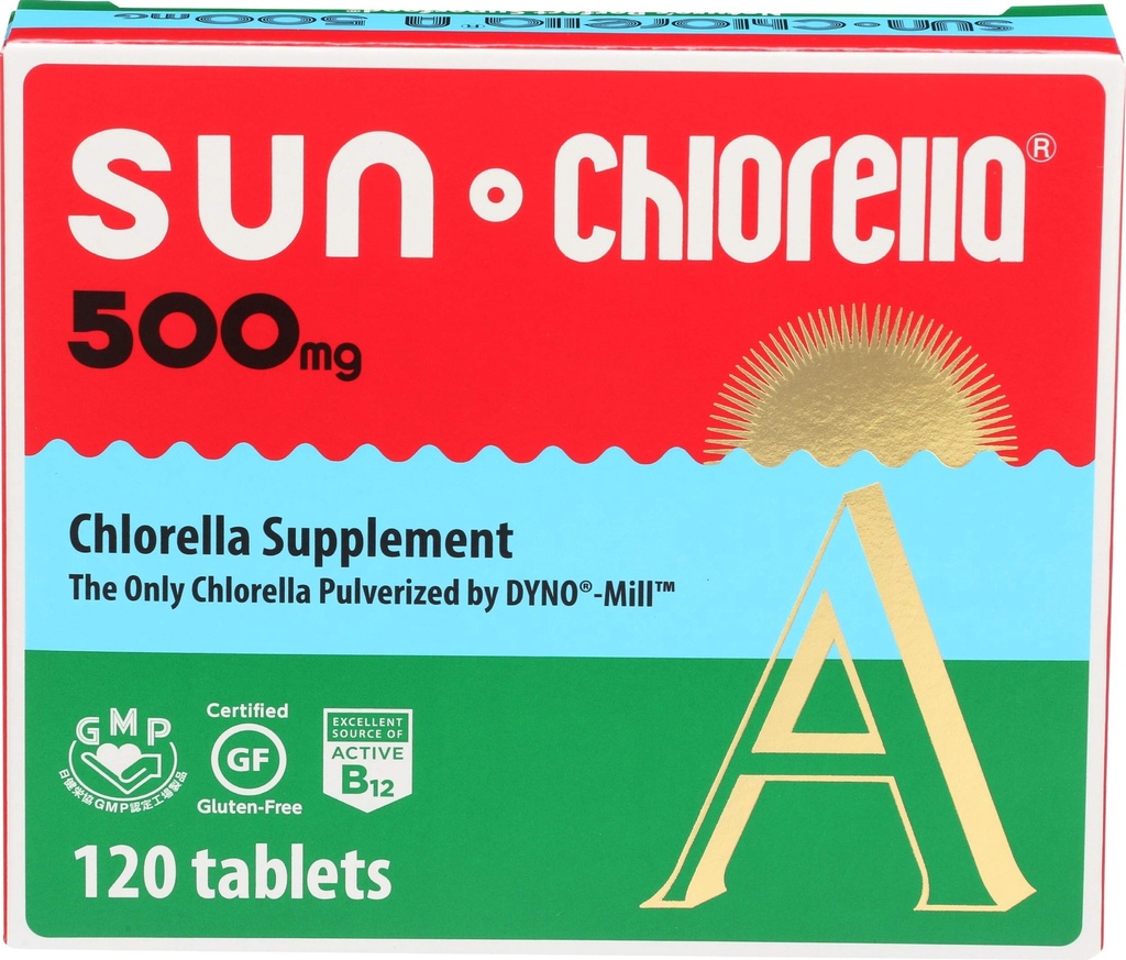 Sun Chlorella 500 mg hele kroppen Wellness Green Algae Superfood supplement - immunforsvar, Gut Health, naturlig rensning, energi Boost - Chlorophyll, B12, jern, protein - non-GMO - 120 tabletter