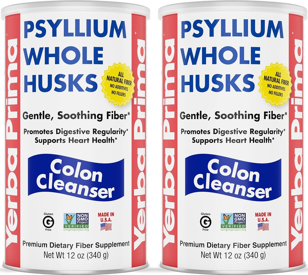 Yerba Prima Psyllium Hele husene, Colon Cleanser 12 oz (Pack of 2) - Alle naturlige kostfibre, Pure Premium Psyllium, Lab- Testet Non- GMO, Gluten- Free Fiber, Made in The USA