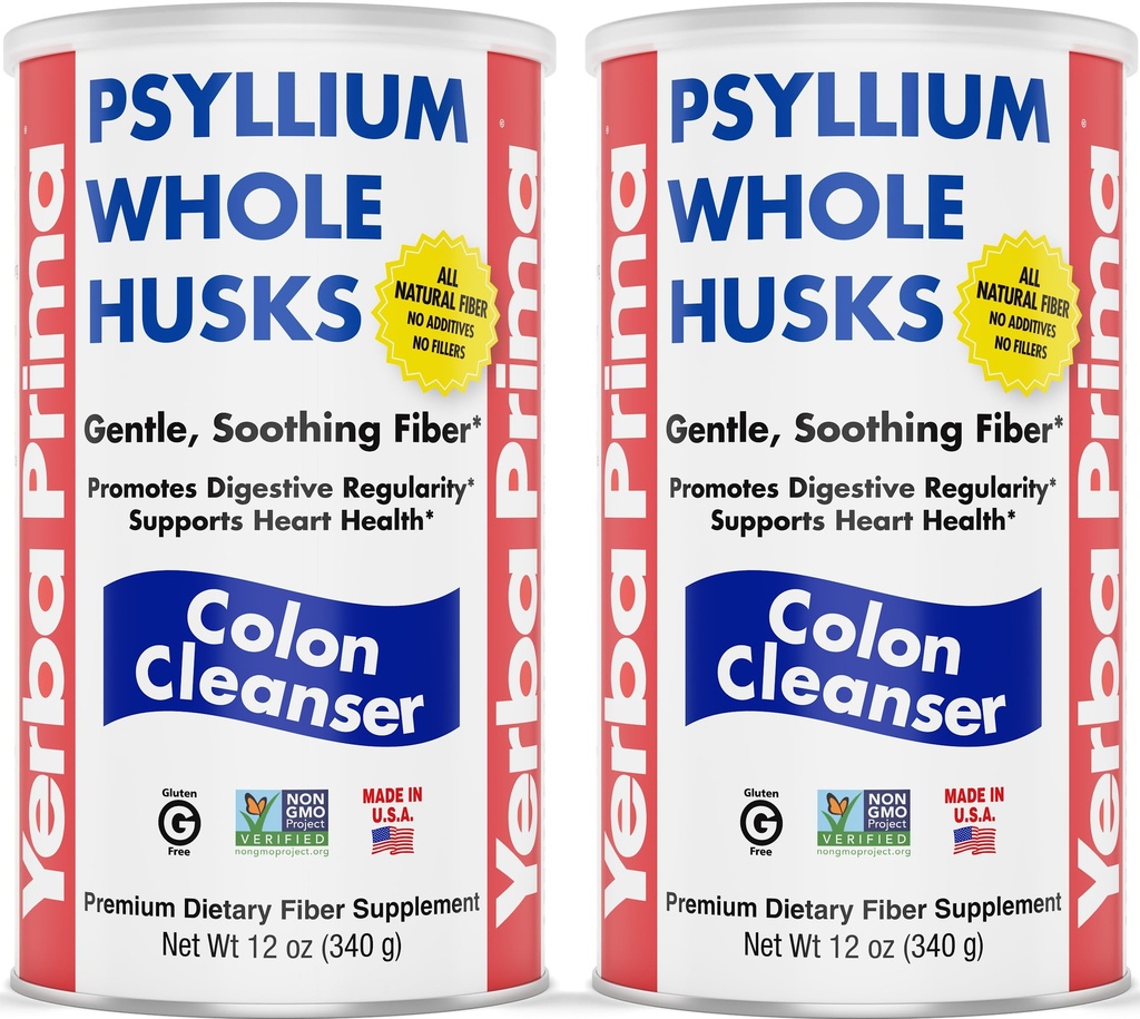 Yerba Prima Psyllium Hele husene, Colon Cleanser 12 oz (Pack of 2) - Alle naturlige kostfibre, Pure Premium Psyllium, Lab- Testet Non- GMO, Gluten- Free Fiber, Made in The USA