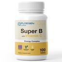 Puregen Labs Super B Energy Complex med C-vitamin - immunforsvar, energi & nervesystem support - non-GMO, Gluten- Free 100 vegetariske tabletter