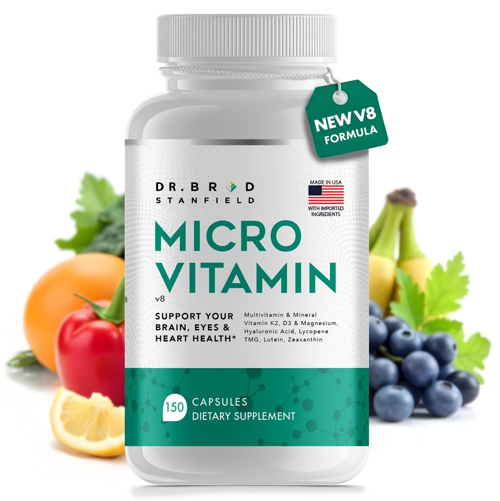 Daglig lav dosis MultiVitamin & Mineral for mænd og kvinder til at støtte kognitiv ydeevne & hukommelse + hyaluronsyre til hud sundhed + TMG til motion (150 greve)