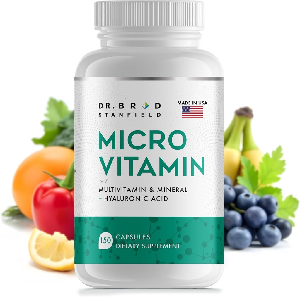 Daglig lav dosis Multivitamin & Mineral for mænd og kvinder til at støtte kognitiv ydeevne & hukommelse + hyaluronsyre til hud sundhed + TMG til motion (150 greve)