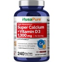 NusaPure Super Calcium 1300mg, vitamin D3- 240 Veggie Caps (ikke- GMO, soyfree, bioperine)