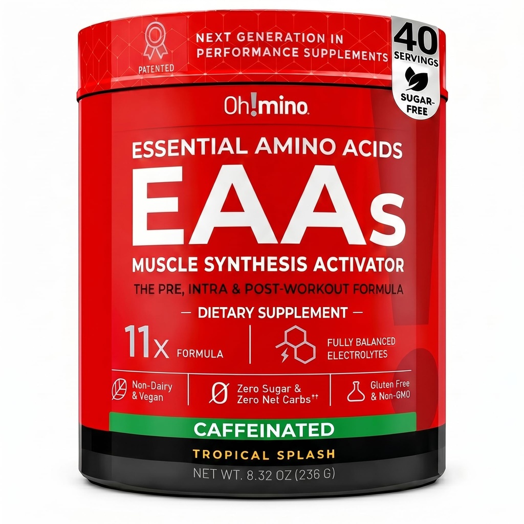 Mino Essential Aminosyretilskud. Tropical Splash, Cafeeined Powder. Alle 9 EAA 'er, BCAA' er og den perfekte Amino til træning, Amino Energy, og til at opbygge muskler, og gendanne hurtigere.