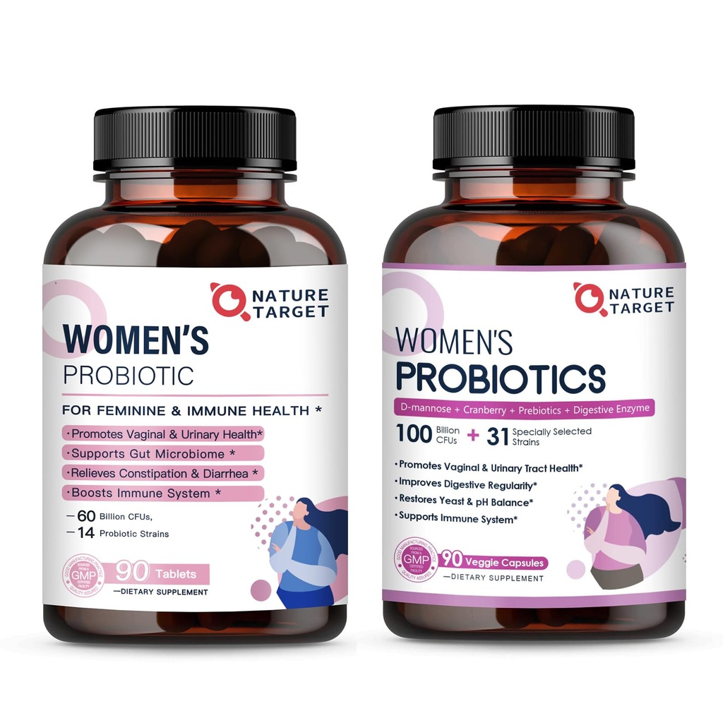 NATUR TARGET Kvindernes Probiotika & Prebiotika, Cranberry & D- Mannose, 50- Billion- CFU 'er, Organic Probiotika til fordøjelsessygdomme / Gut Sundhed / immunbooster / vægthåndtering