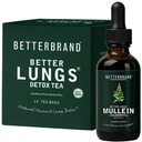 Betterbrand BetterLungs Health Pack - Bedre Lungs Detox Tea & Mullein Leaf Tincture Drops Budd124; (2) Daglig vejrtrækning