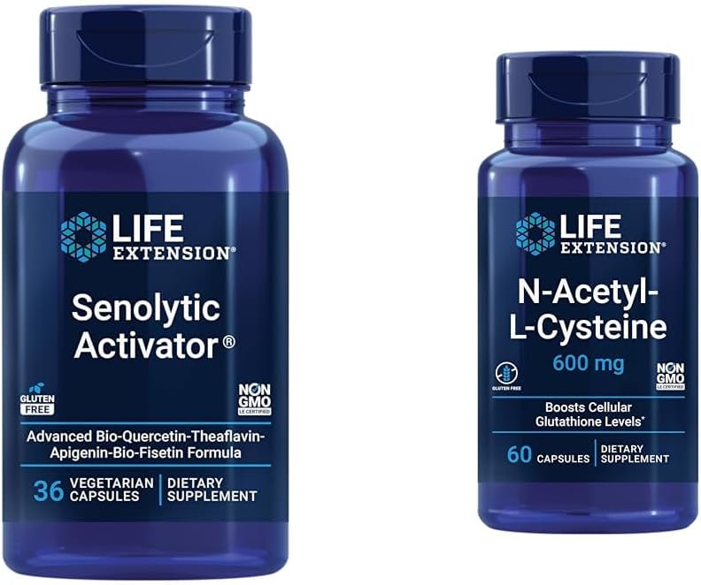 Life Extension Senolytic Activator with Quercetin & Fisetin - 36 Vegetarian Capsules Bundle with N-Acetyl-L-Cysteine Immune & Respiratory Support - 60 Capsules