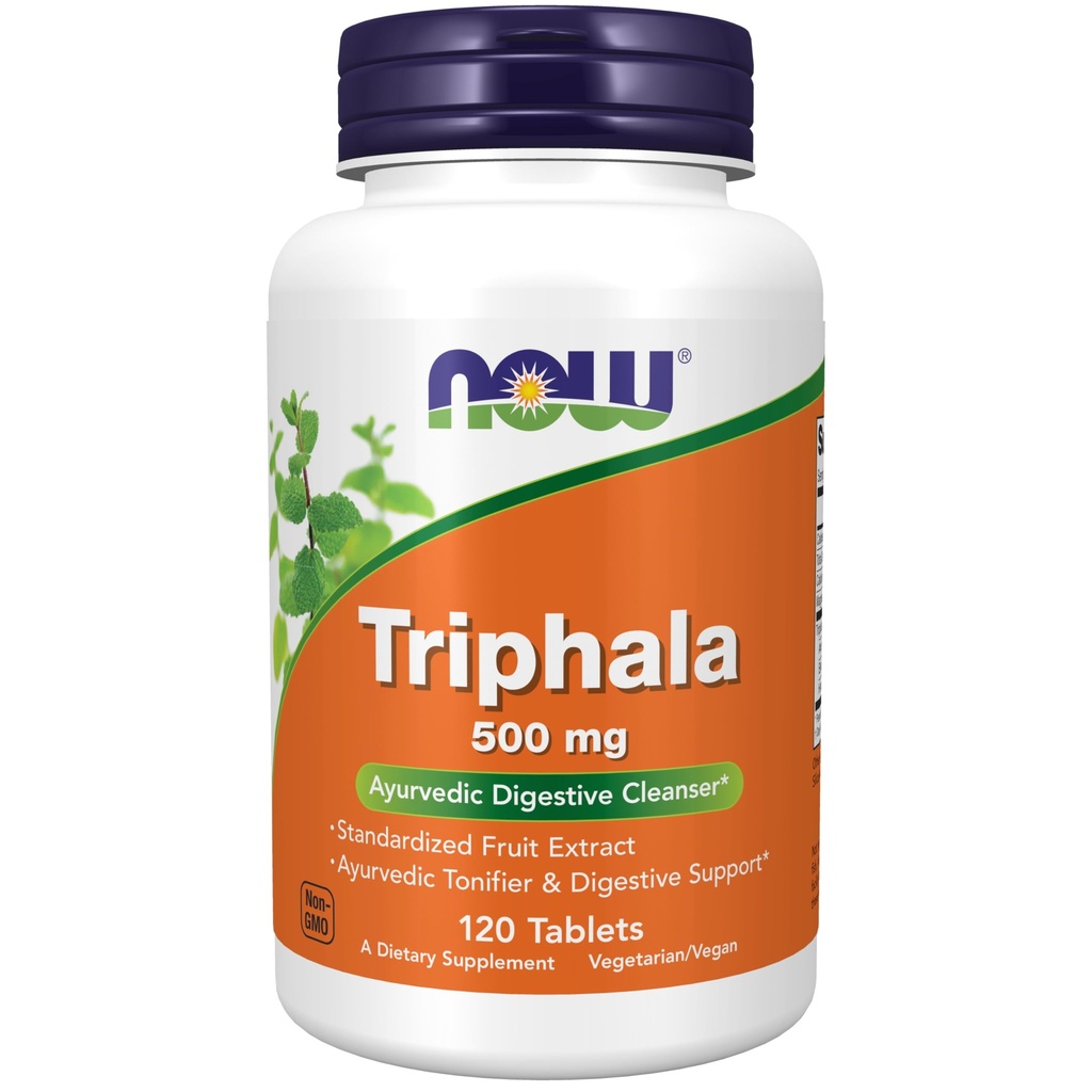 Now Foods Supplements, Triphala 500 mg, Kombination af Harada, Amla og Behada, 120 tabletter