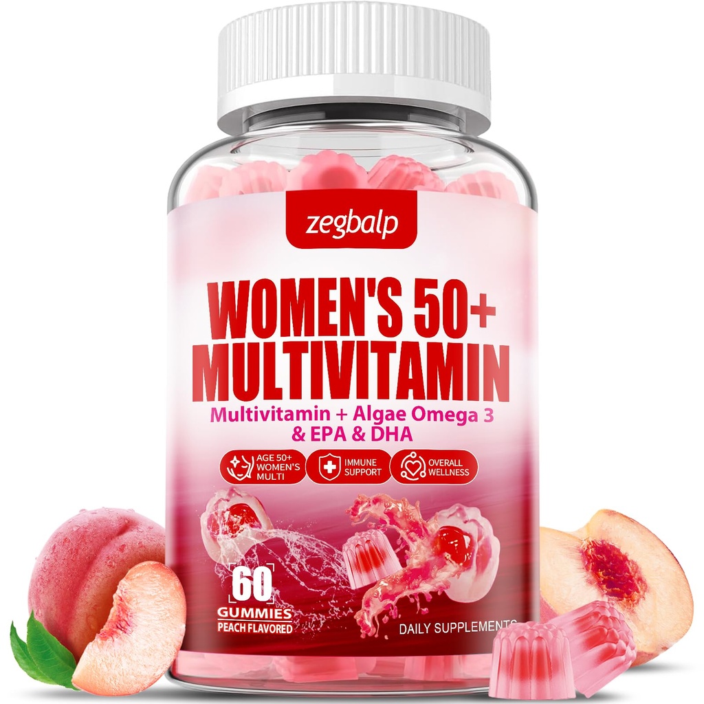 Sugar- Free Womens Multivitamin 50 Plus Gummies med Calcium, Magnesium, Zink, vitamin A, C, D3, E, K2, B Complex, Folate, Biotin - Multi Vitaminer og mineraler til hud, energi, immunforsvar