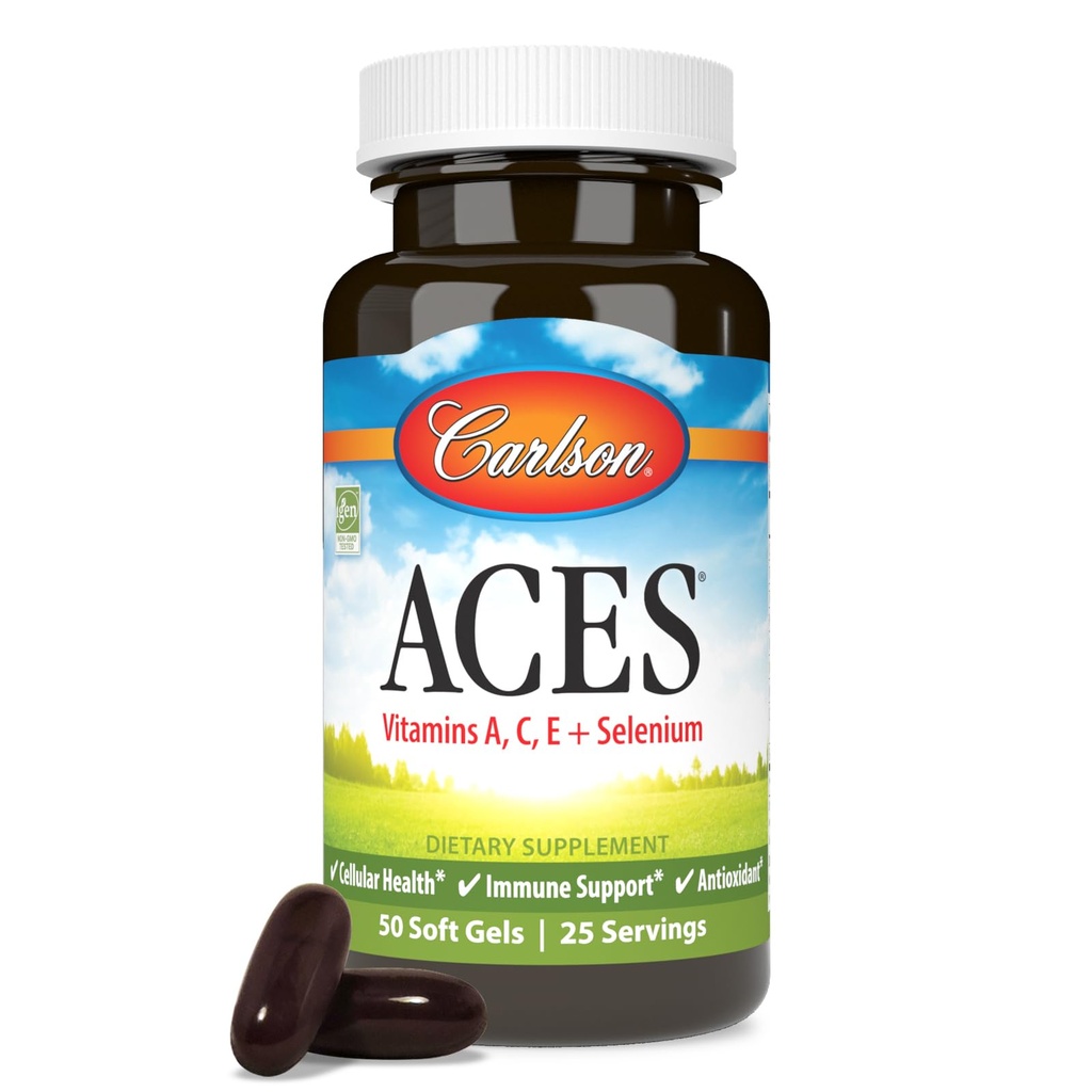 Carlson - ACES, Vitaminer A, C, E + Selenium, Cellular Health & immunsupport, Antioxidant, 50 Softgels