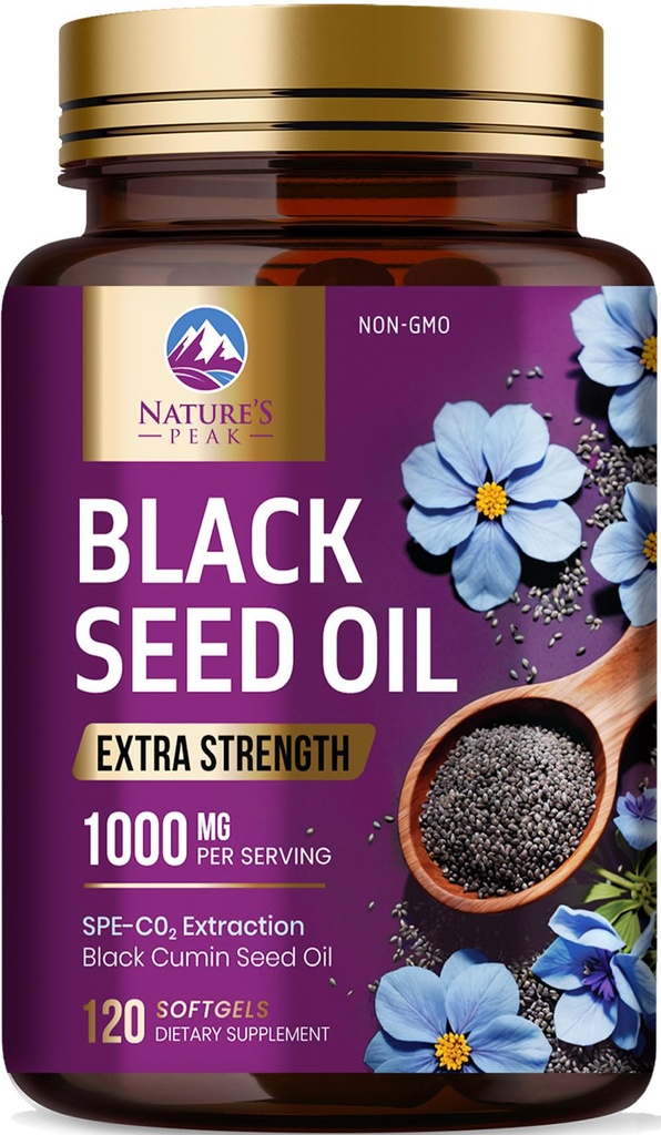 Black Seed Oil 1000mg - Premium Extra Strength Nigella Sativa Blackseed Oil - Black Seed Oil Skin, fordøjelsesmæssig sundhed & immunforsvar - non-GMO antioxidant, Gluten Free Supplement - 120 Softgels