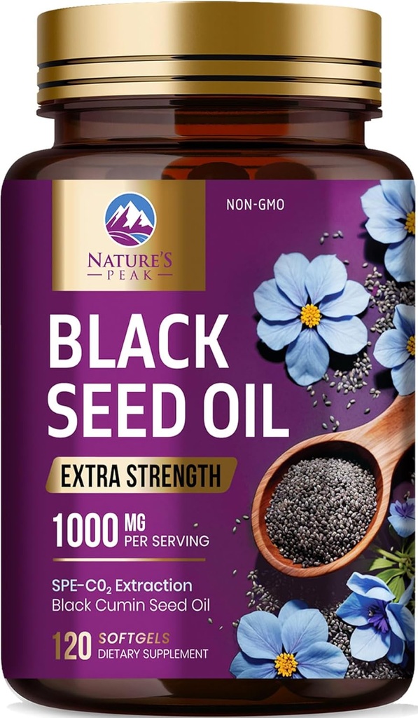 Black Seed Oil 1000mg - Premium Extra Strength Nigella Sativa Blackseed Oil - Black Seed Oil Skin, fordøjelsesmæssig sundhed & immunforsvar - non-GMO antioxidant, Gluten Free Supplement - 120 Softgels