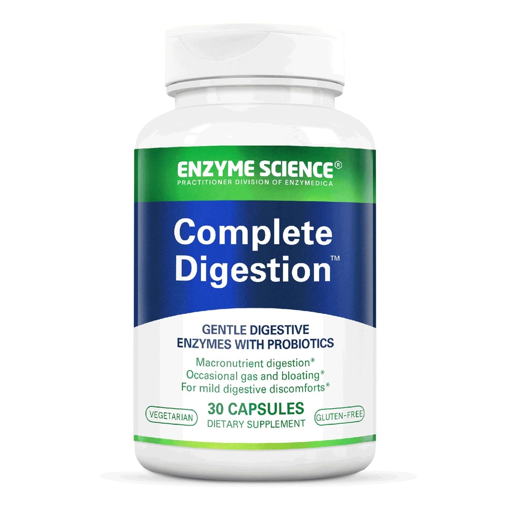 Enzyme Science Complete Digestion - fordøjelsesenzymer til kvinder og til mænd med probiotika - 3-in1 Gut Health Support for fordøjelse - fordøjelsessundhed - Enzimas fordøjelser y probioticos - 30 Kapsler