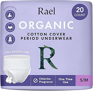 Rael engangsundertøj til kvinder, Organic Cotton Cover - Postpartum Essentials, Leak Locker, Uduftende, Maksimal dækning (Størrelse S-M, 20 Greve)