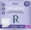 Rael engangsundertøj til kvinder, Organic Cotton Cover - Postpartum Essentials, Leak Locker, Uduftende, Maksimal dækning (Størrelse S-M, 20 Greve)