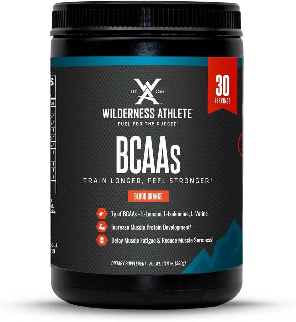 Wilderness Atlete - BCAA - Forgrenet kæde Aminosyrer Pulver - Væsentlige Aminosyrer supplement til mænd og kvinder - BCAA supplement med Optimal Aminosyre kompleks (blod Orange)