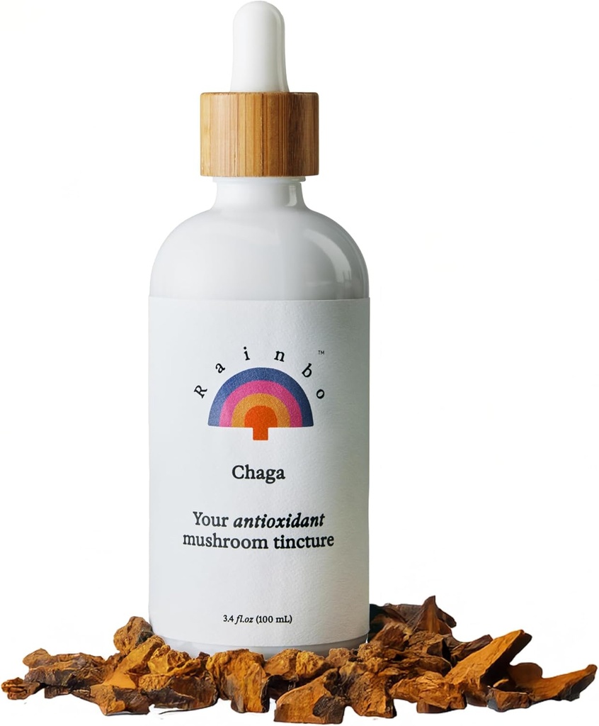 Rainbo - Chaga Mushroom Tinktur - Dual Extract Mushroom Supplement - immunforsvar, Cellular Support, Flydende Chaga Supplement, Vegan, Ikke GMO, 3.4 fl oz