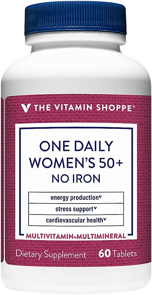 The Vitamin Shoppe One Daily Women 's 50 + Multivitamin med ingen jern, Multi- Mineral supplement, understøtter energiproduktion, understøtter kardiovaskulær, Vision og immunforsvar (60 tabletter)