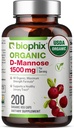 biophix D- Mannose USDA Organic 1500 mg 200 Veggie Caps - Understøtter en sund blære Urinary Tract, non-GMO, Vegan- Friendly