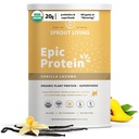 Sprud Living Epic Protein, Plant Based Protein & Superfoods Powder, Vanilla Lucuma Powder Budd124; 20 Grams Organic Protein Powder, Vegan, Non Dairy, Non- GMO, Gluten Free, Low Sugar (2 Pund, 24 Servere)