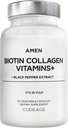 Amen Biotin Collagen Vitamins+ 10,000 mcg Biotin Supplement - Hydrolyzed Collagen, Vitamins C & E, Folate, Hyaluronic Acid, Keratin, MSM, Saw Palmetto - 3-Month Supply - Non-GMO - 90 Capsules