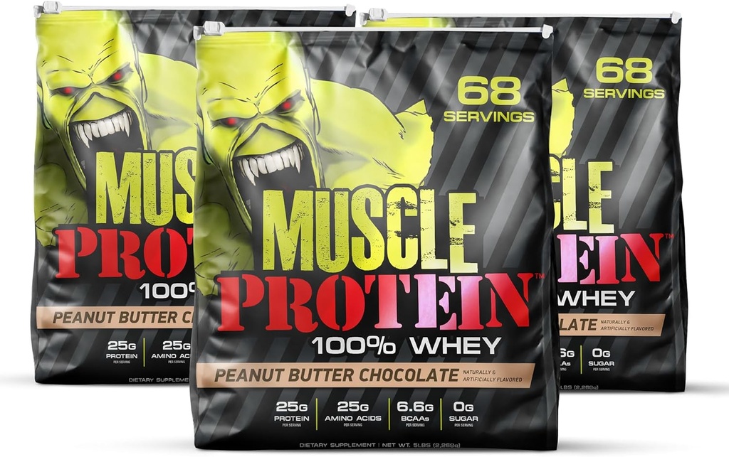 COLOSSAL LABS Muscle Whey Protein Flavored Protein Powder, 25. 000 mg Aminosyrer / servering, koldfiltret (Packaging May Vary) (15 Pound (pakke med 3), Peanut Butter)