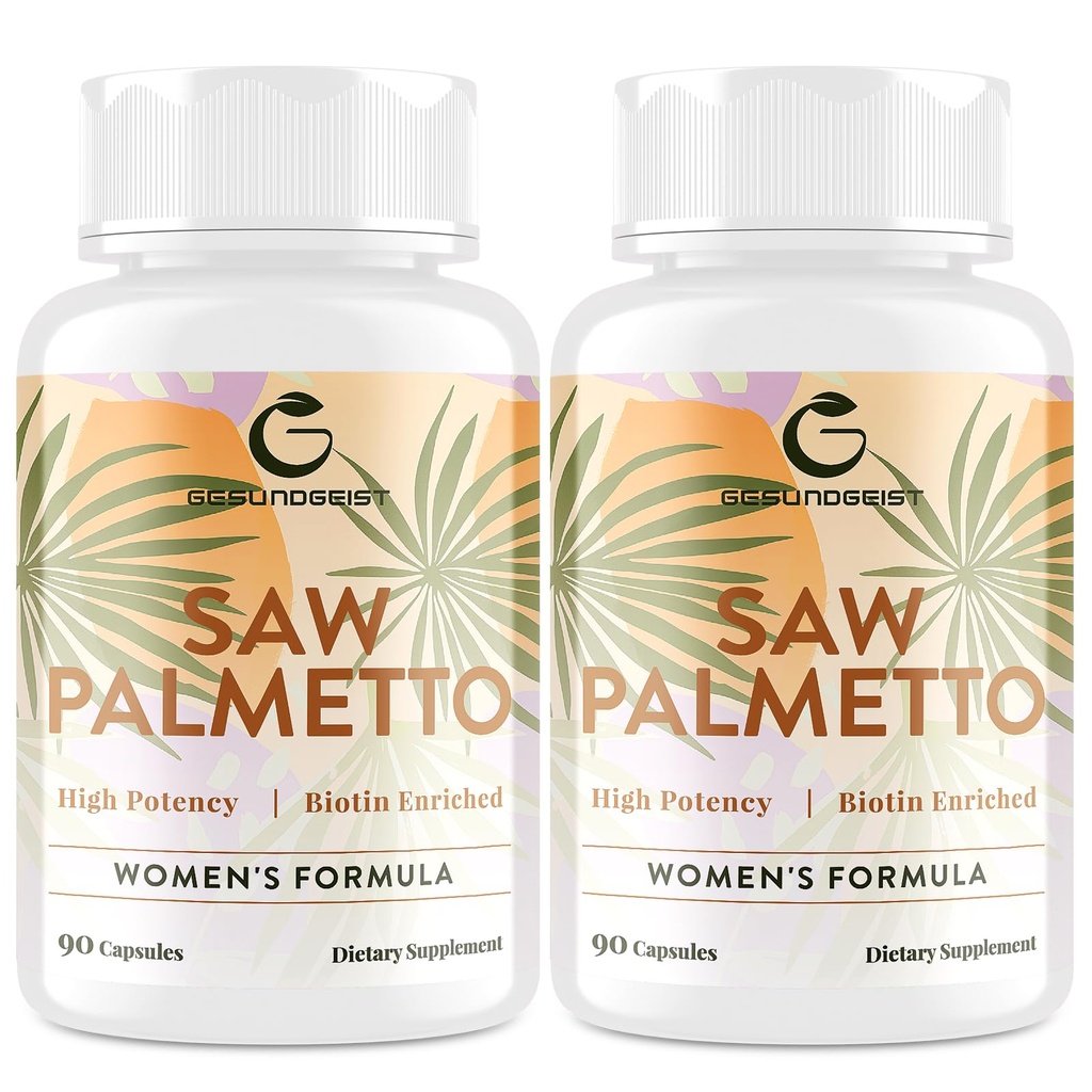 Saw Palmetto for kvinder hårtab - DHT Blocker med 5-in-1 Blend til hårvækst, hud og negle, urinvejssvømhed - Ekstra styrke Saw Palmetto supplement - 180 kapsler