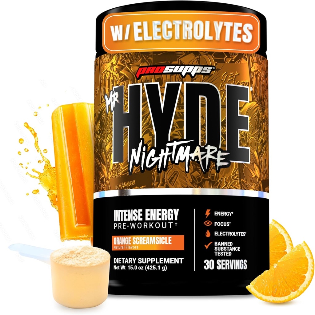 PROSUPPS Mr. Hyde Nightmare Pre Workout Pulver med koffein & Beta Alanine - Fortræning for Intense Energy, Mental Focus & Performance - Gym & Fitness Kosttilskud (Orange Creamsicle, 30 Servere)
