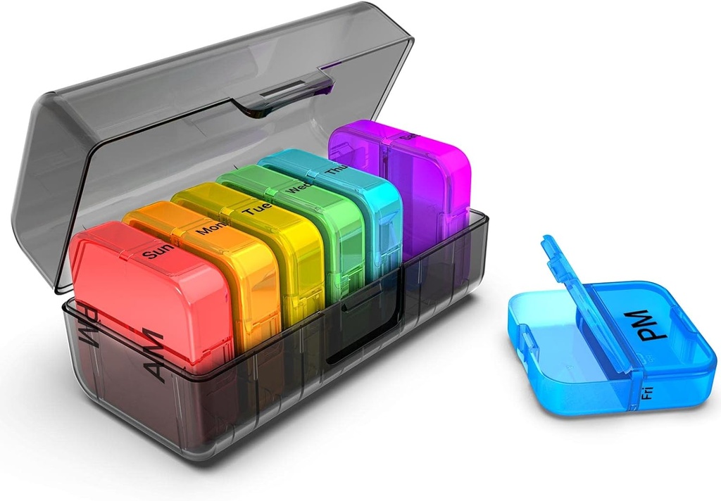 Daviky Pill Box 7 Day, Pill Organizer 2 Times a Day, Pill Cases Organizers 7 Day Am Pm, Portable Travel Pill Organizer, Daily Pill Box Organizer, Large Pill Organizer for Fish Oil, Vitamin, Supplement