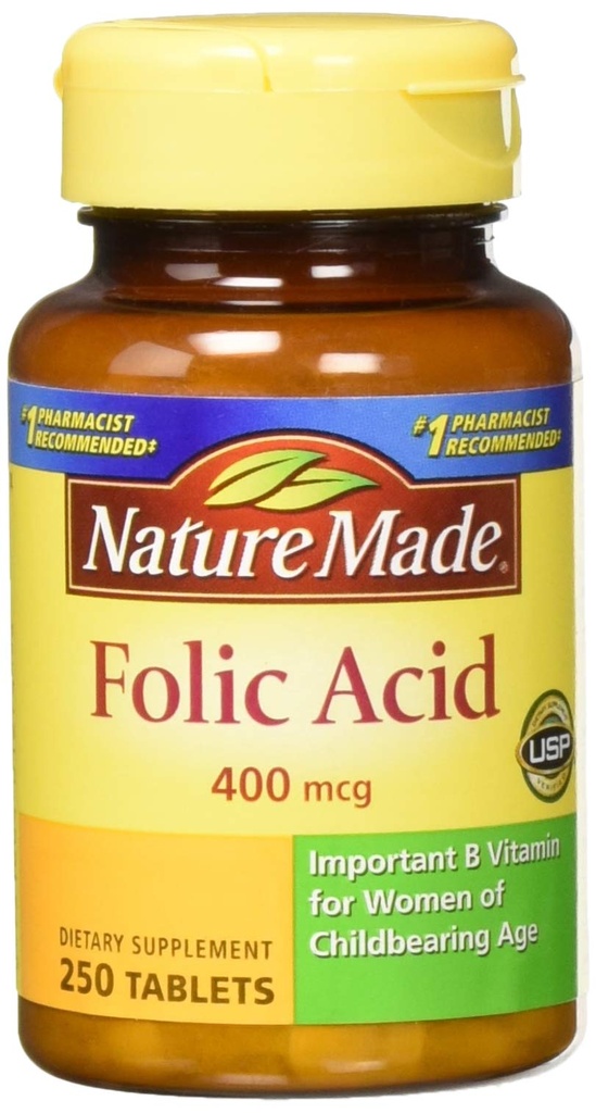 Nature Made Folinsyre (400 mcg) Tablets, 250 Greve, pakke med 2