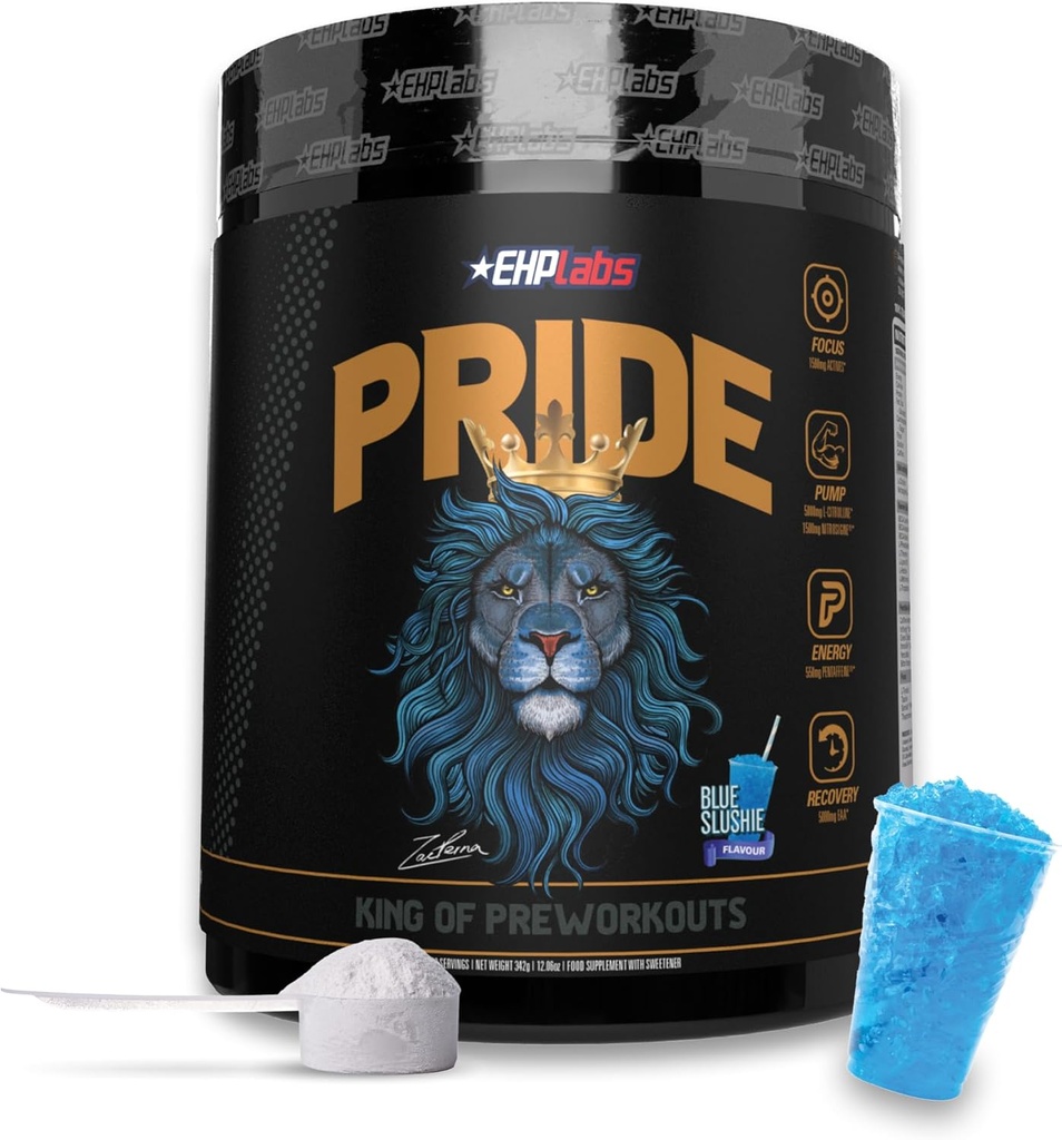 EHP Labs Pride Pre Workout Powder Energy Supplement - Sugar Free Preworkout for Mænd & Kvinder, Energy Powder Boost Drikke med BCAA - 280mg af koffein - Blå Slushie (40 Servere)