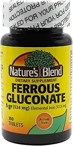 Nature's Blend Ferrous Gluconate Tablets, 100 Count