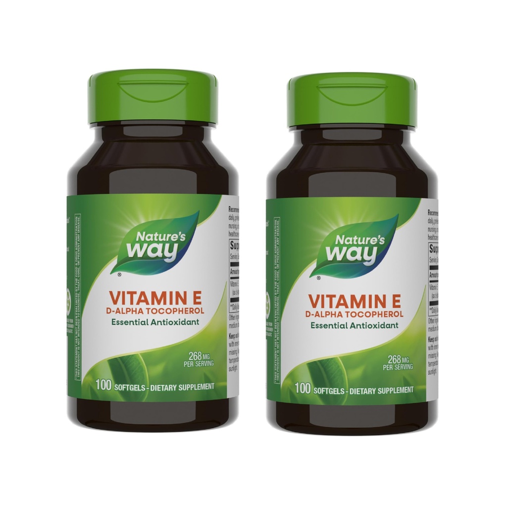 Nature 's Way Vitamin E, D-Alpha Tocopherol, Essential Antioxidant, Hjælper neutralisere frie radikaler *, 268 mg per servering, 100 Softgels (Packaging May Vary) - 2 Pack