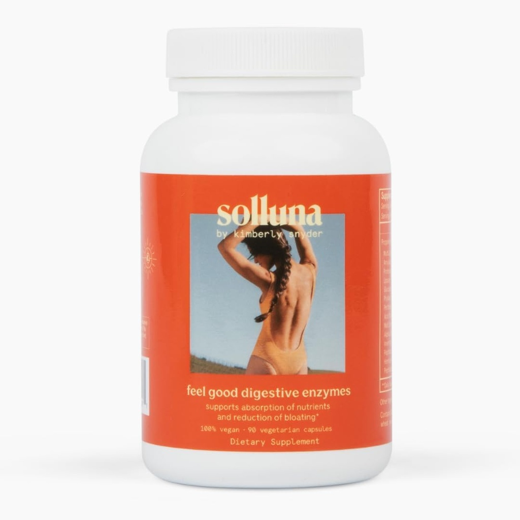 Sollua af Kimberly Snyder fordøjelsesenzymer Lipase, Amylase, Protease, Alpha- Galactosidase, Cellulase for fordøjelsessygdomme, Nutrient Absorption, Mavesmerter, Gas & Bloating (90CT) Vegan & Non- GMO