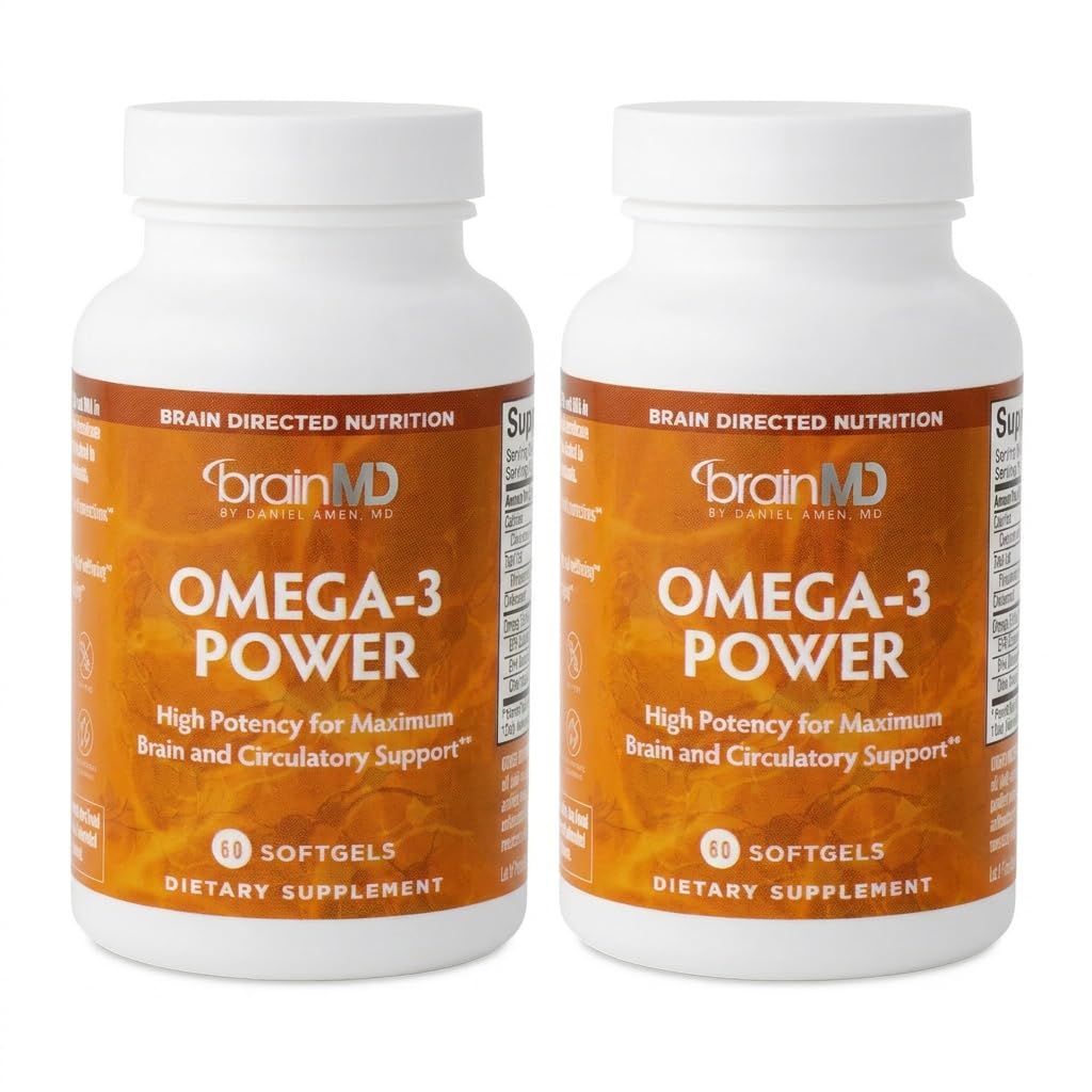 BrainMD Dr. Amen Omega-3 Power - 60 kapsler, pakke med 2 - Fælles & immunforsvar supplement - Indeholder DHA & EPA - Gluten Free - 60 Total Servering