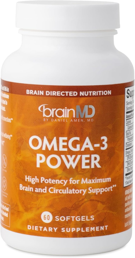 BrainMD Dr. Amen Omega-3 Power - 60 kapsler, pakke med 2 - Fælles & immunforsvar supplement - Indeholder DHA & EPA - Gluten Free - 60 Total Servering