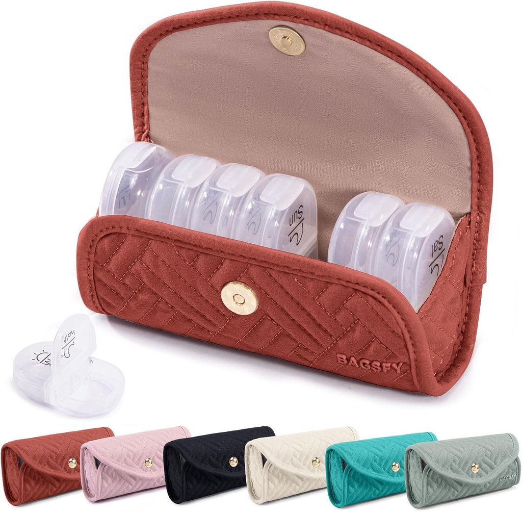 BAGSFY Weekly Pill Organizer 2 gange om dagen i en sød stof pille sag, Medicine Bag, AM PM Pill Box 7 dag, Portable Medicin rejse sag for piller, vitaminer, fiskeolier, kosttilskud.