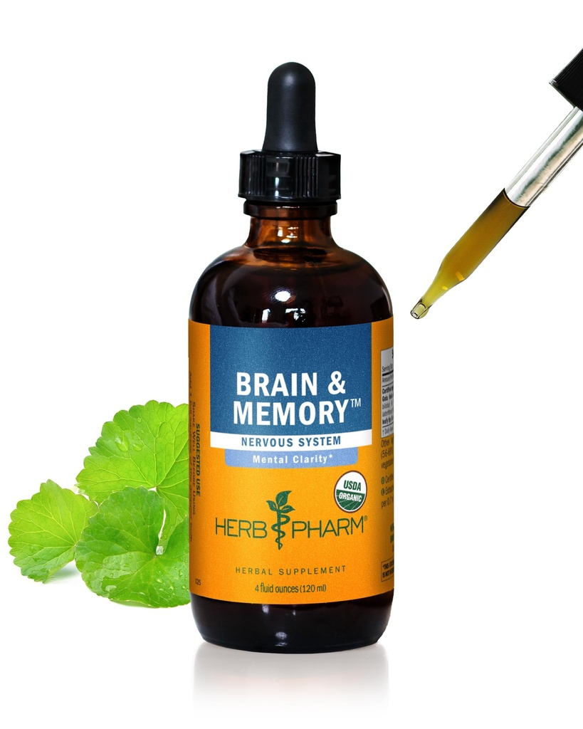 Herb Pharm Brain og Memory Liquid Herbal Formel med Ginkgo til hukommelse og koncentration, 4 Fl Oz