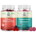 Bundle of Fiber Gummies - Chicory Root Supplement med Prebiotic Support til Gut & fordøjelsessygdomme og Magnesium Gummies - Afslappende Magnesium Citrate - Raspberry Flavored for Body & Mind Afslapning