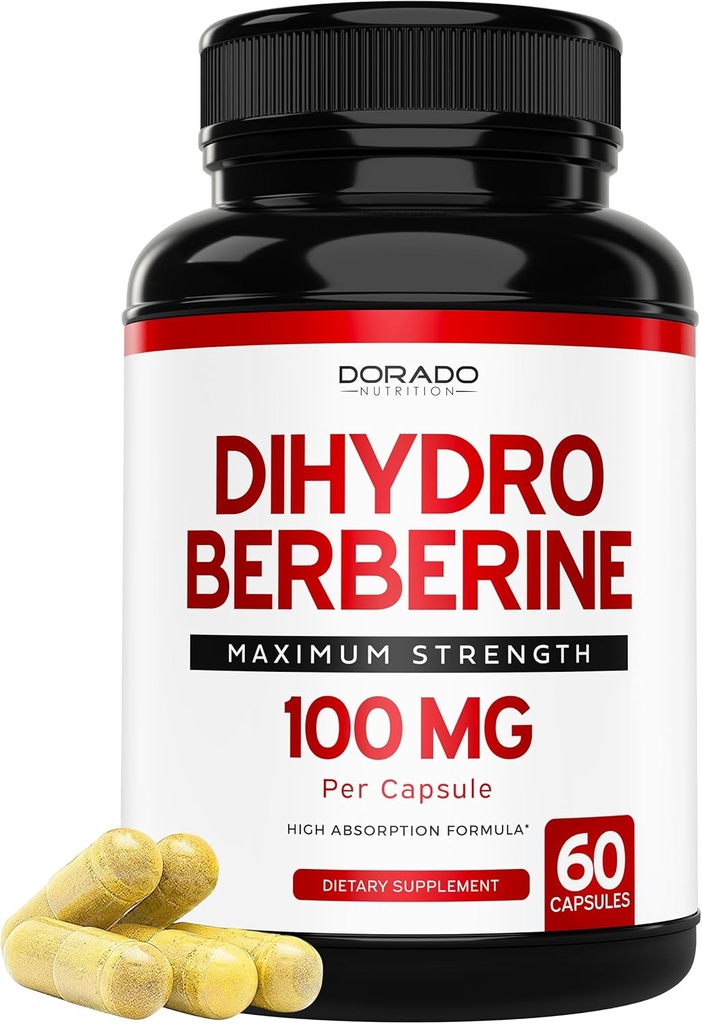 Dihydro Berberine Supplement 100mg, 60 kapsler (Patenteret GlucoVantage Super Berberine med 5X mere effektiv end Beerin med færre bivirkninger) - tredjepart testet, Vegan & USA Made