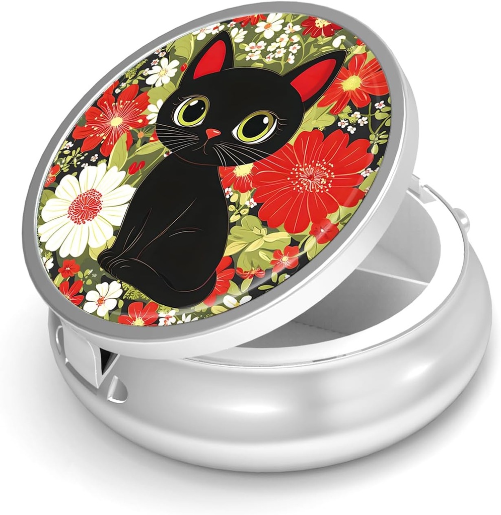 Pill Box-3 Segment Lille Pill sag for purse & Pocket Mini Metal Pill Holder Travel Pill Container til at holde kosttilskud vitaminer BPA- Gratis (Cute Cat)