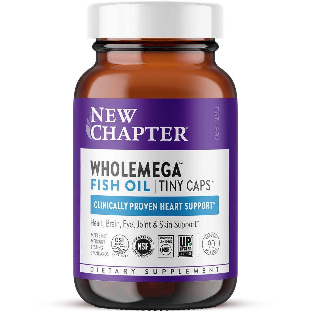 Nyt kapitel Wholemega Fish Oil Supplement, Tiny Capsules, 2000mg per servering, Klinisk proven Wild Alaska lakseolie med Omega-3 + vitamin D3 + Astaxanthin, 500mg hver - 90 Tæl