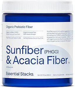 Væsentlige stakke Organisk Sunfiber Prebiotic Fiber (Delvist Hydrolyzed Guar Gum / PHGG) med Acacia Fiber Powder - Gluten Free, Non- GMO & Unflavored Opløselig Fiber (7.4 oz)