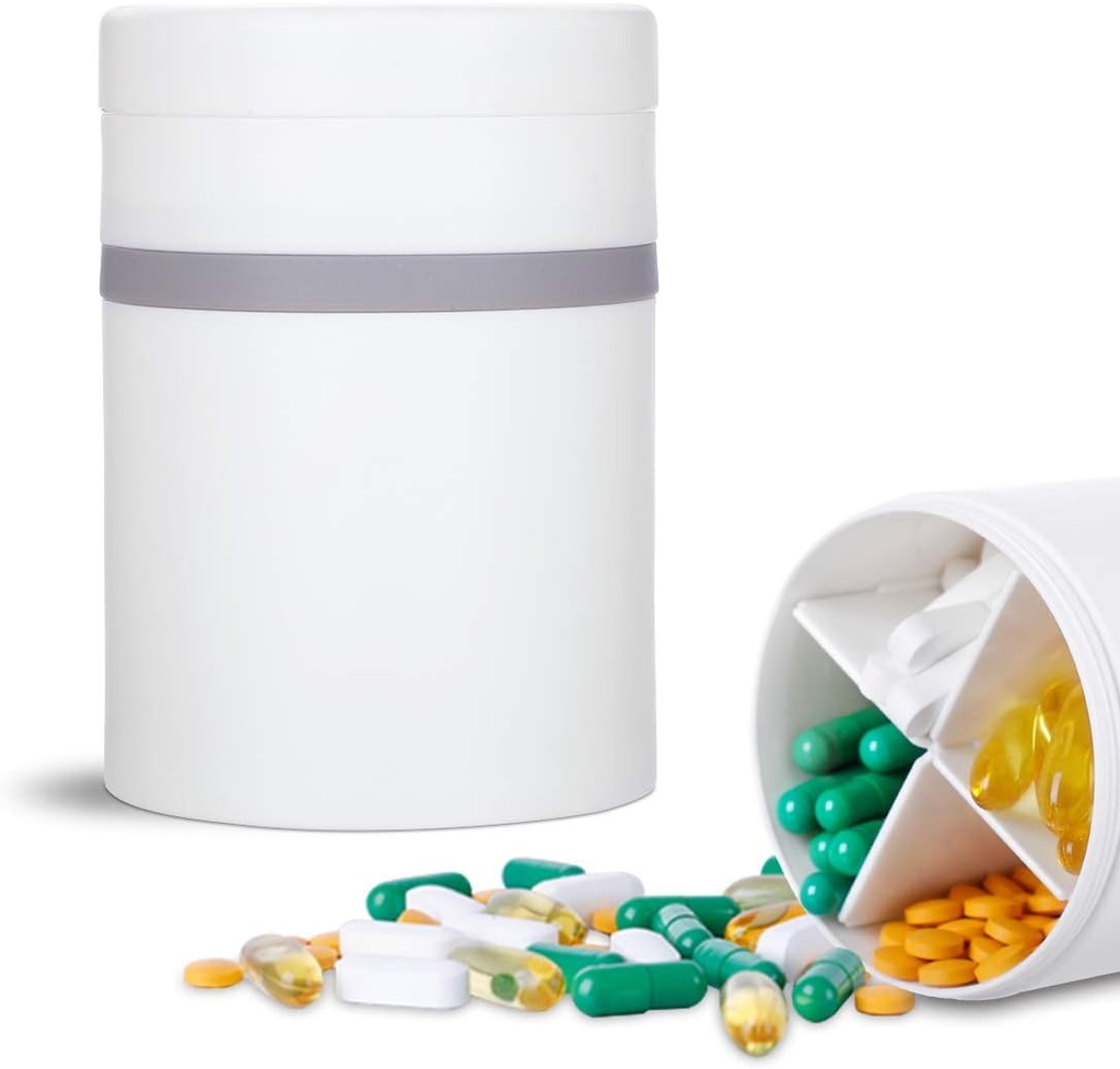 Ekstra stort supplement Organizer og transportable pill sag med 8 kompartmenter Double Layer Medicine Dispenser Månedlige Vitaminer Arrangører Pille flaske, hvid